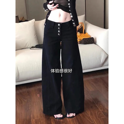 Women Dark Academia Gothic Grunge Low Waisted Cargo Flare Denim Pants Japanese Abi Y2k Harajuku Bell-Bottom Jeans Goblin Core