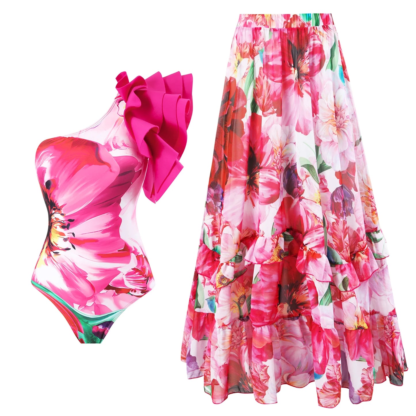 2023 New Arrival Push Up Women Bikini Set Floral Printed Ruffle Bikinis Strappy Bandage Swimwear Brazilian Biquini Bathing Suit