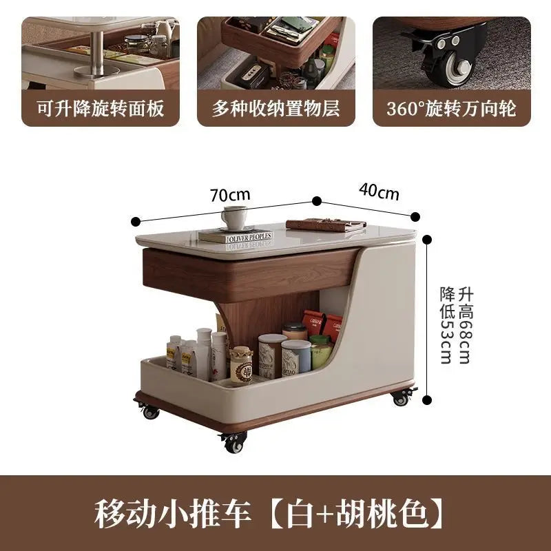 Coffee table liftable rock slab side table living room sofa side cabinet movable cart multi-function movable lifting coffee tabl