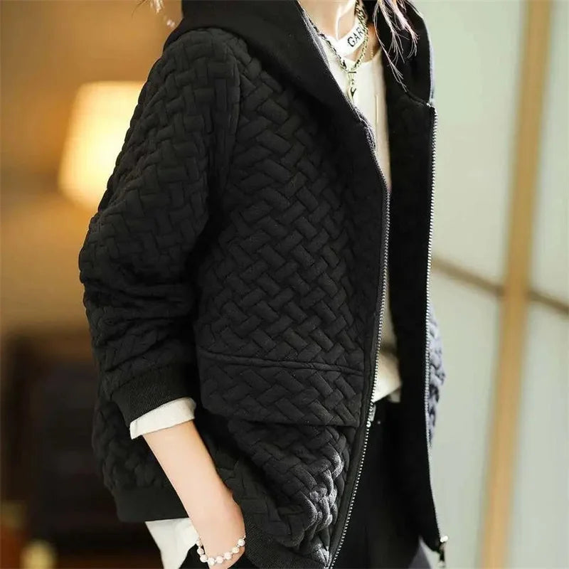 Women Jacket Short Hooded Korean Autumn Winter New 2025 Long Sleeve Loose Casual Zipper Windbreaker Female Overcoat Outwear