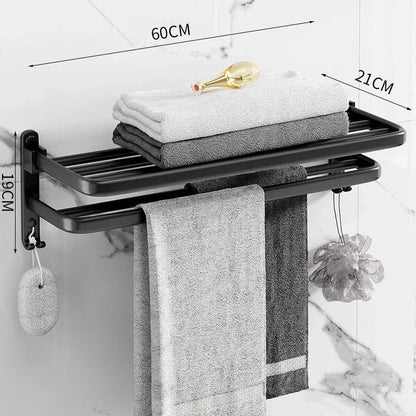 Towel Rack 40-60CM Bathroom Accessories Black Aluminum Wall Mounted Towel Shelf Organizer Folding Holder With Hook Shower Hanger