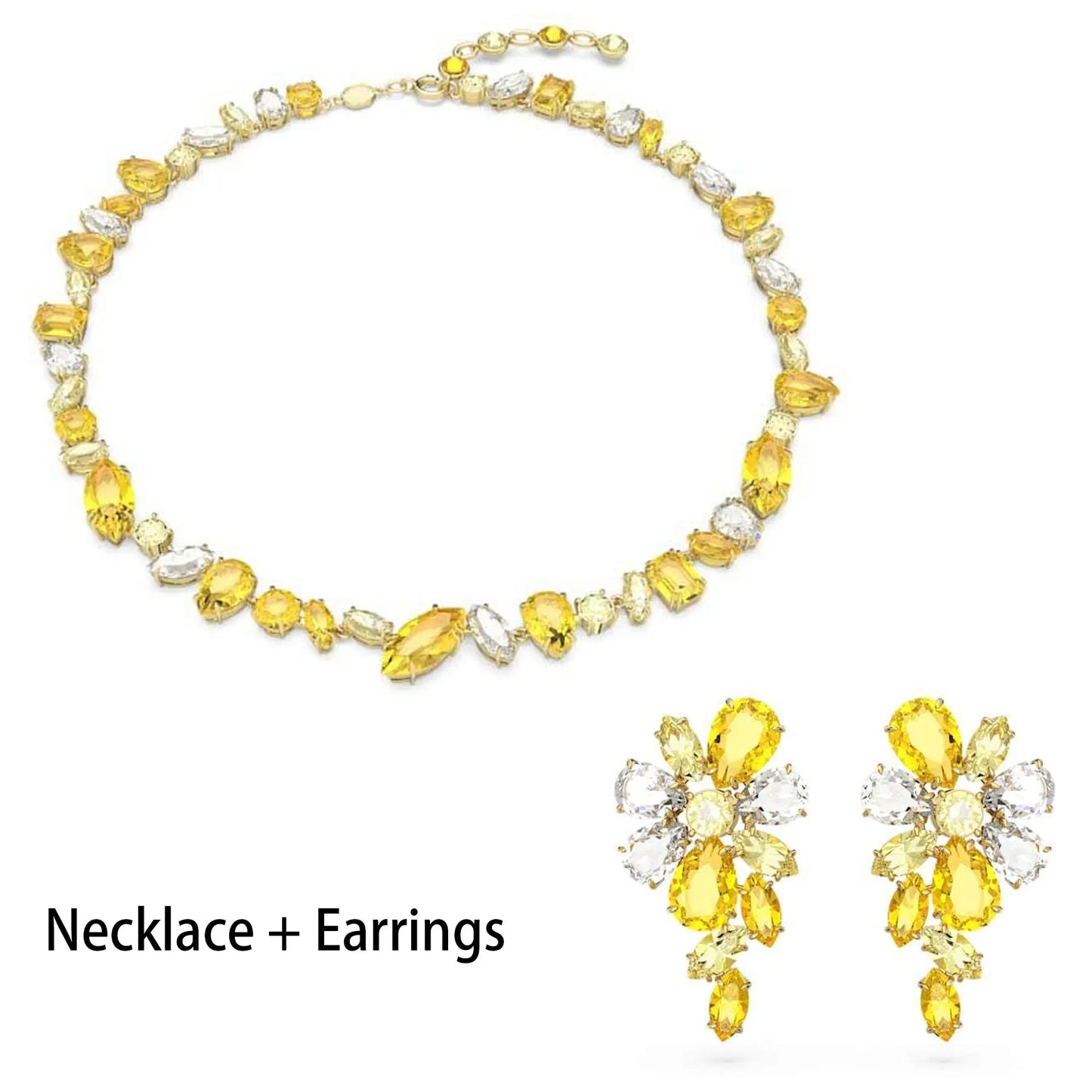 2026 Fine Jewelry Set Luxury Mixed Crystal Necklace Long Earrings Bracelet Ring for Women Romantic Gift