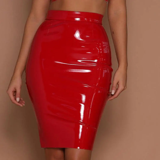 Women PU Leather Skirt High Waist Bodycon Pencil Midi Skirts Dress Club Party Sexy Lady Outfits Knee Length Hip Wrap Skirt Short