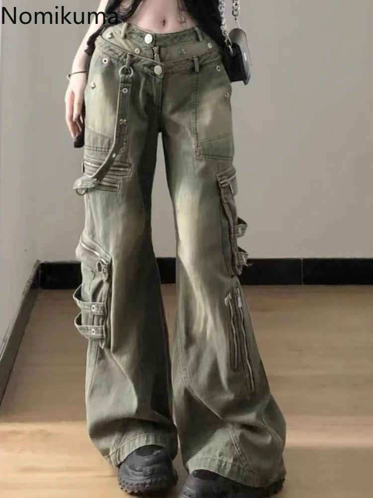 Vintage Cargo Pants for Women Streetwear Harajuku Y2k Jeans 2025 New Bottoms Pantalon Femme Casual Fashion Loose Denim Trousers
