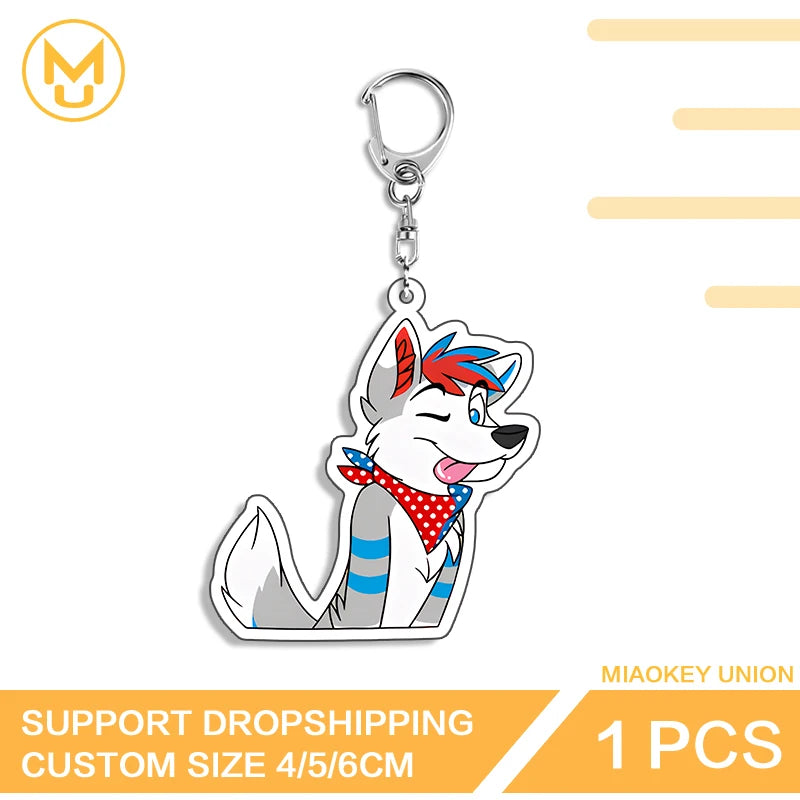 Furry Wolf Fashionable Eye Catching Lively Edgy Acrylic Keyring Charming Adorable Exquisite Anime Jewelry Accessories Gifts