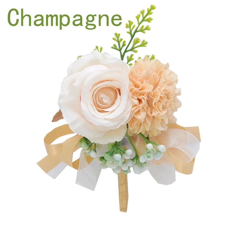 Girls Bridesmaid Wrist Flowers Groom Boutonnier Suit Corsage Pins Artificial Silk Rose Fabric Hand Flowers Wedding Accessories
