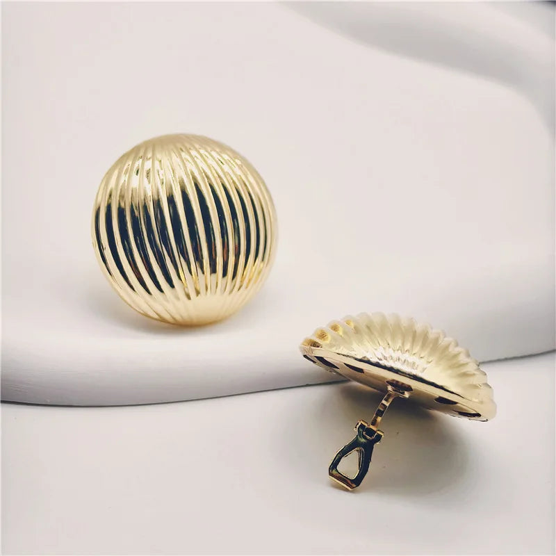 3.5 Cm Big Ball No Pierced Earclips Fashion Temperament Gold Plated Exaggerated Striped Round Clip Earrings for Women Party