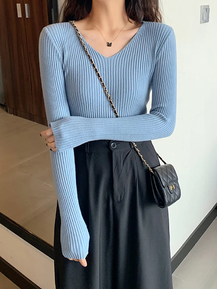 2026 Basic B-neck Solid Autumn Winter Pullover Women Female Knitted Ribbed Sweater Slim Long Sleeve Badycon High Quality Sweater