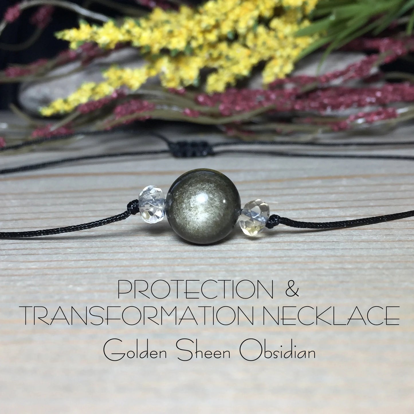 Golden Obsidian Necklace, Obsidian Necklace, Protection Necklace, Transformation Necklace,Wealth Necklace,for man or woman.1pc