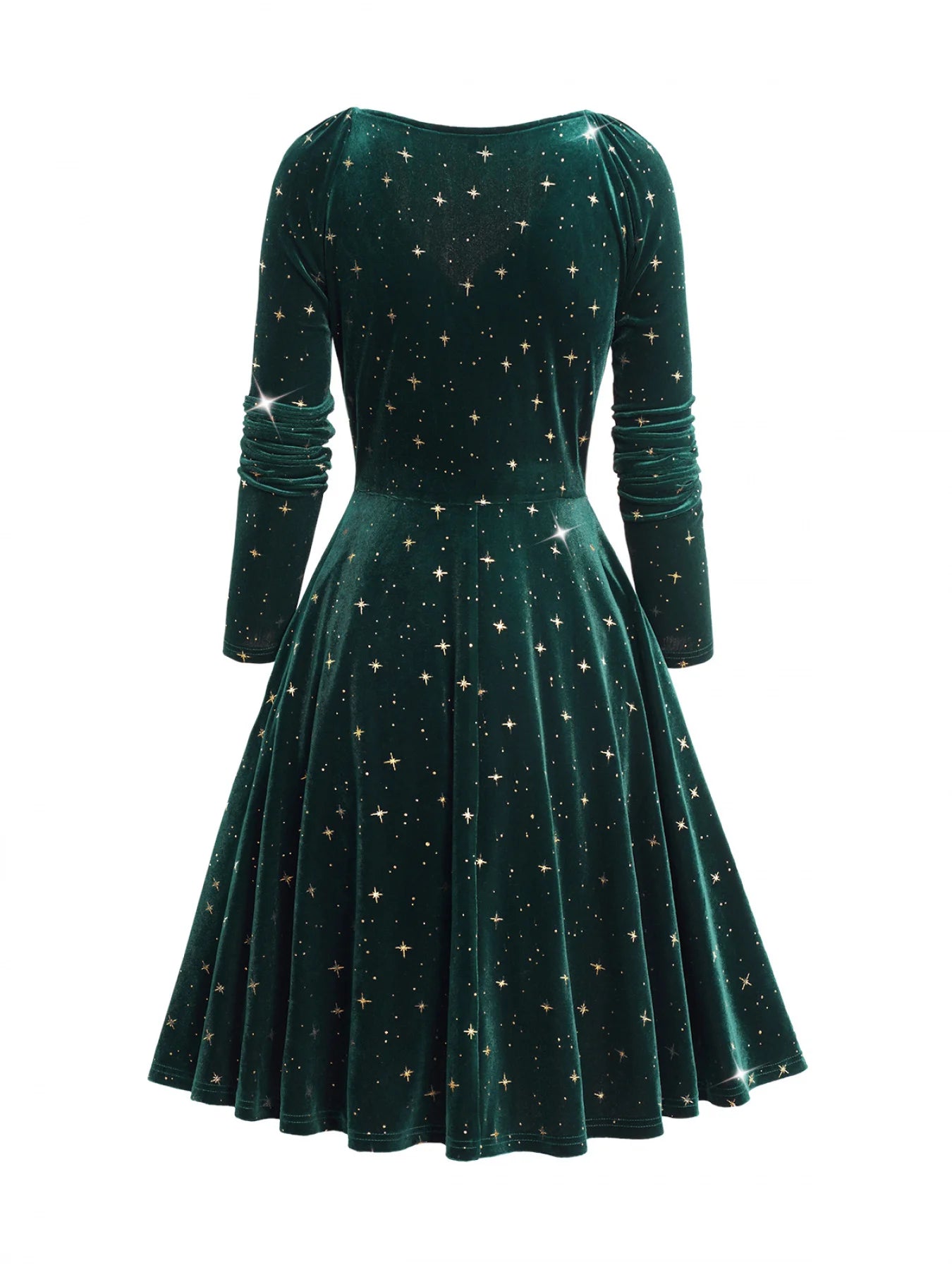 European and American fashion women's dress decorated with star print wrapped in elastic shoulder velvet long sleeve dress