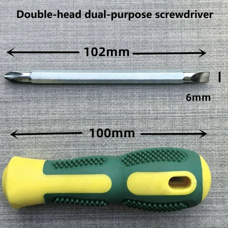This dual-head screwdriver, with a cross and a straight head in one, is hard, durable and not prone to wear