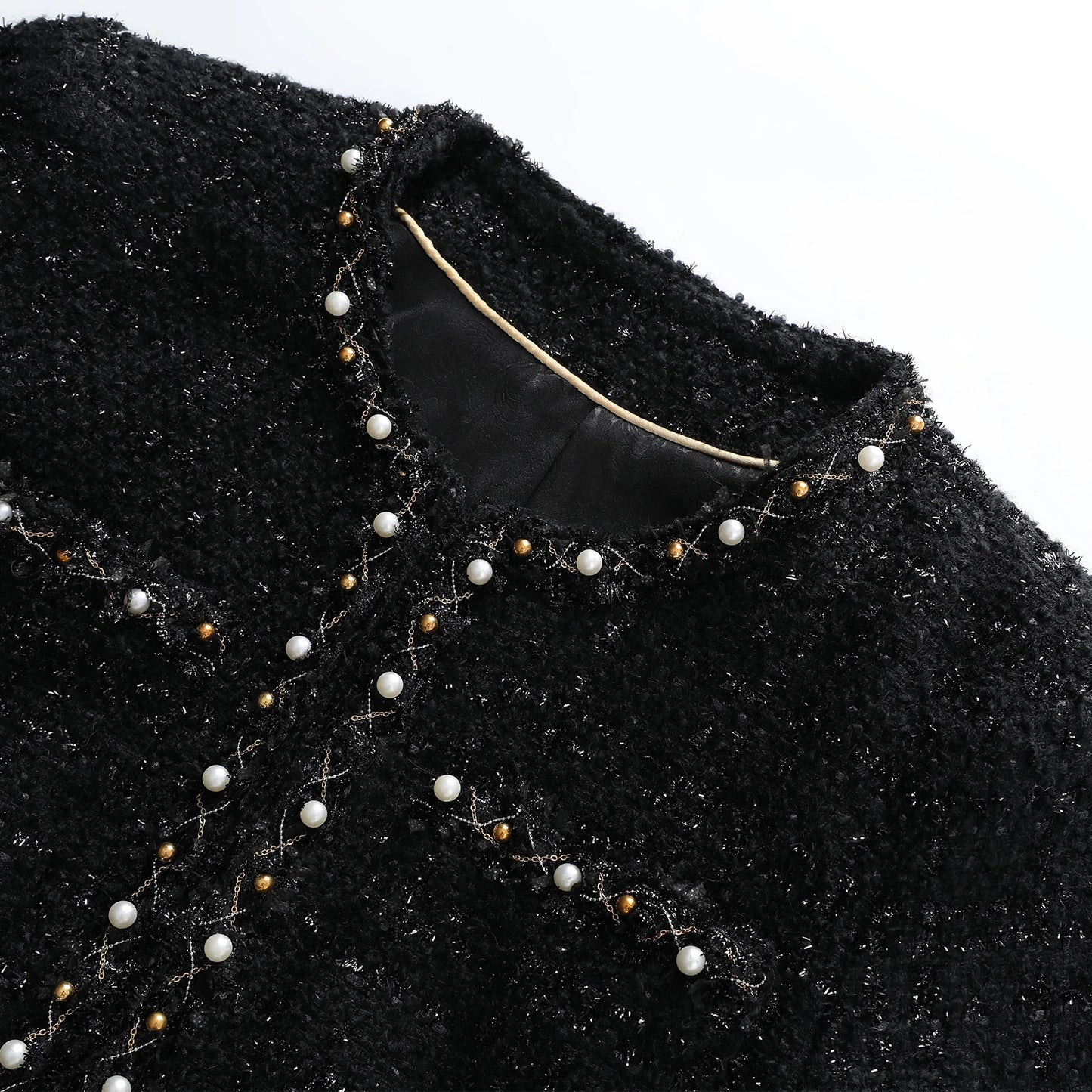 2025 new fashion round neck elegant light luxury celebrity high-end heavy industry beading temperament design tweed jacket