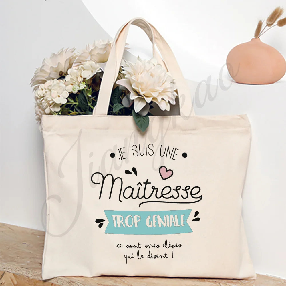 Thank You Teacher French Print Women Shoulder Bag CanvasShopping Bags Female Handbags Reusable Tote Bag Best Gifts for Maitresse