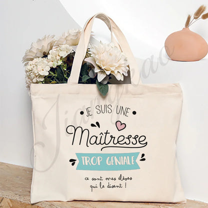 Thank You Teacher French Print Women Shoulder Bag CanvasShopping Bags Female Handbags Reusable Tote Bag Best Gifts for Maitresse