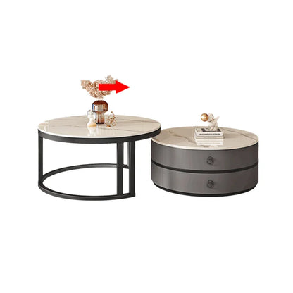 Round edge rock slab coffee table Hakka simple modern small apartment light luxury household small tea table