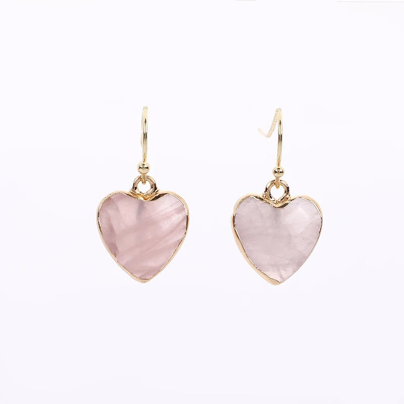 Peach Heart Earrings Natural Stone Earrings Women's Heart Gold Plated Edging Jade Earrings Gifts