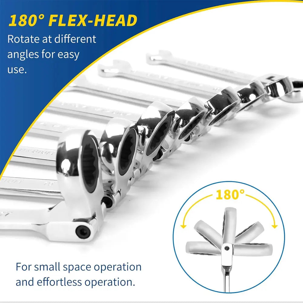Adjustable Ratchet Wrench 6mm-19mm Quick Repair Hand Tool for Bike Car Mechanical Workshop Key Socket Kit Hand Tool Box