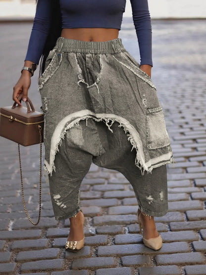 Streetwear Camouflage Harem Pants Sexy Women High Street Ripped Camo Fashion Trousers