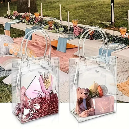 10/20Pcs Transparent Gift Bag with Handle Wedding Birthday Party Candy Gift Packaging Reusable Tote Bag Christmas Baby Shower