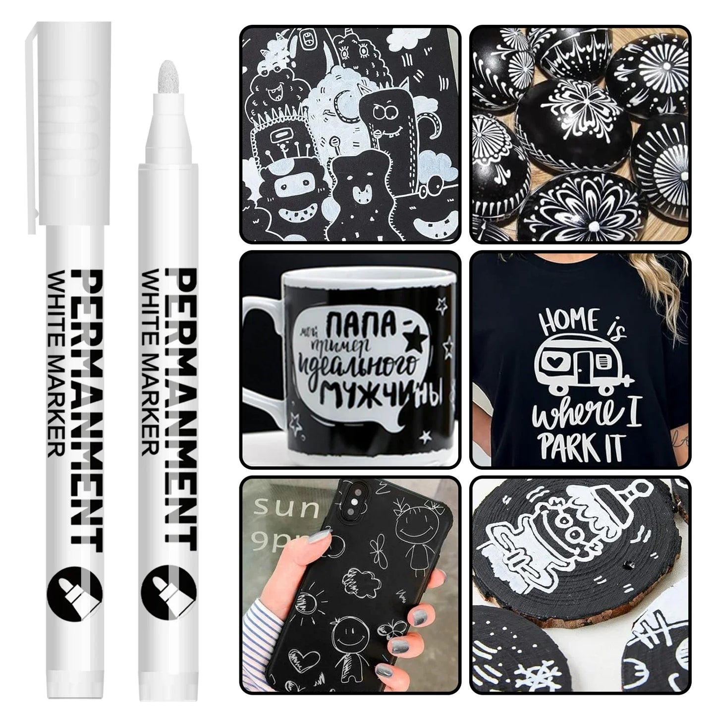 White Paint Pen for Rock Painting,Stone,Ceramic,Glass,Wood,Tire,Fabric,Metal,Canvas. Set of 3/6 Acrylic Paint White Marker