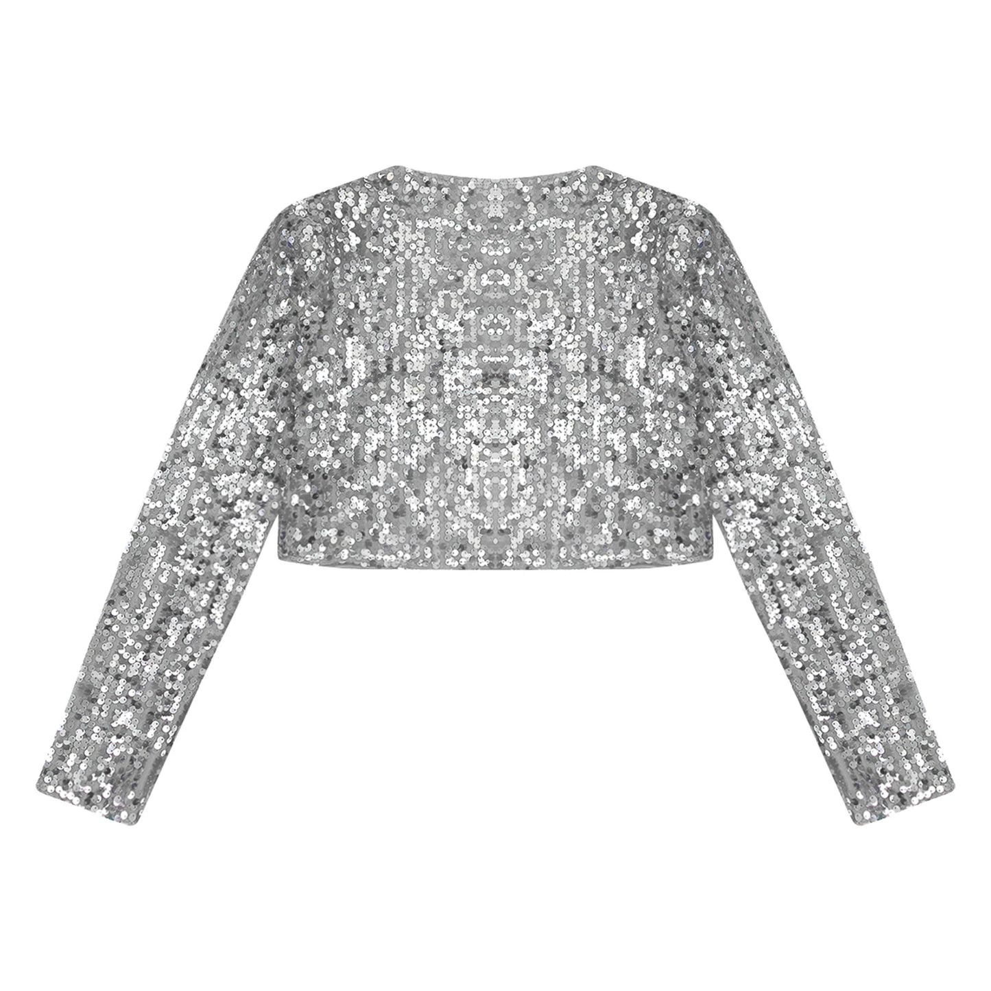 Womens Sequin Crop Jacket Open Front Long Sleeve Fully Lining Cardigan Cropped Blazer Bolero Shrug Cocktail Club Party Outerwear