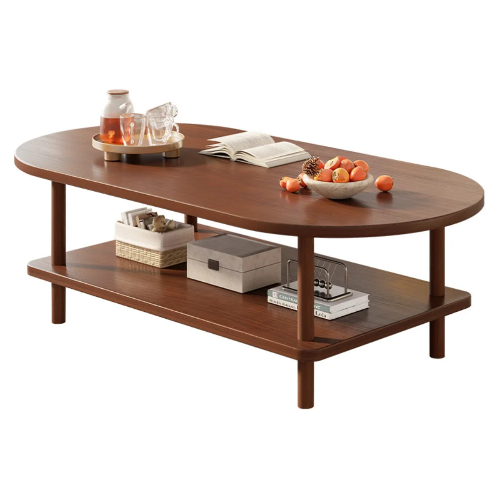 Coffee Table for Living Room Oval Small Space Furniture for Apartment Modern Simple Low Double-Layer Storage Table Easy Clean