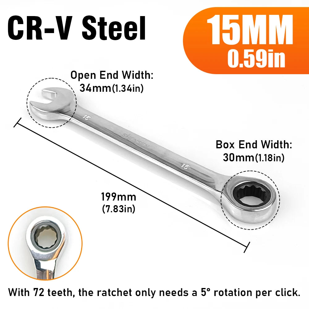 72-tooth ratchet wrench, 6-17mm adjustable range, reversible dual-head open-end wrench, perfect for auto and bicycle maintenance
