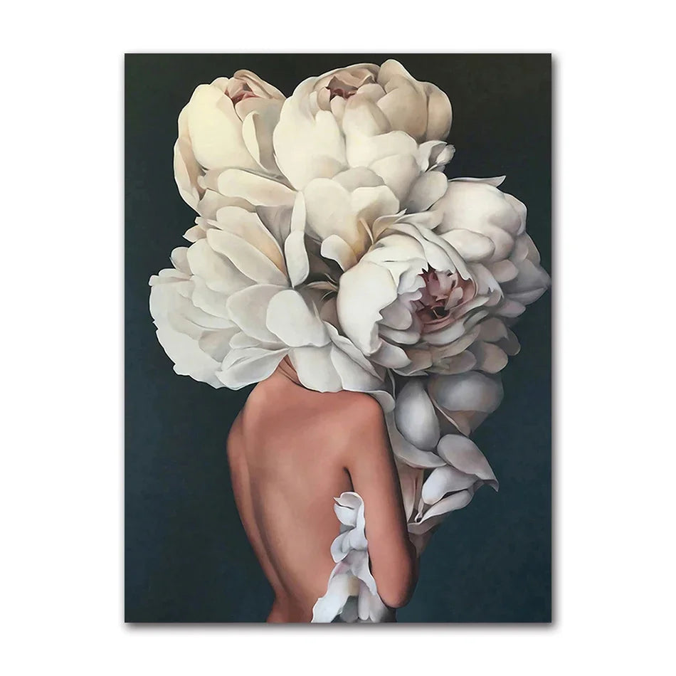Decorative Painting Living Room Home Decoration Flowers Feathers Woman Abstract Canvas Painting Wall Art Print Poster Picture