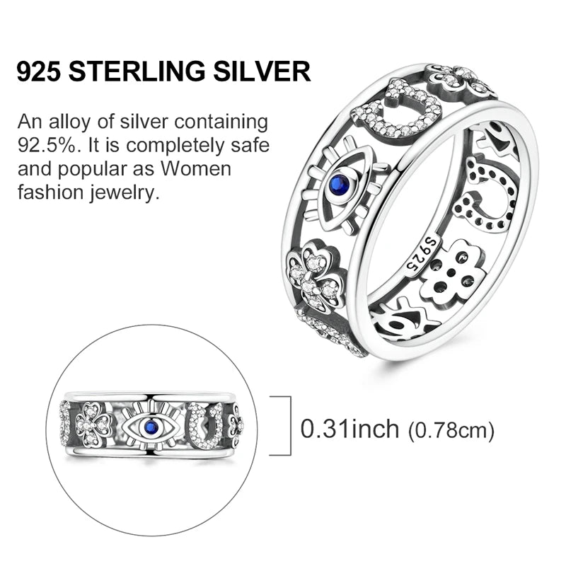 Hot Sale 925 Sterling Silver Ring Eye Plam Frefly Stars Heart Rings For Wedding Women Girls Jewelry Anniversary