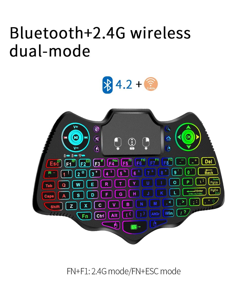 MRSVI V18 Mini Wireless Keyboard 2.4G BT Touch 7 Color Backlit French Spanish Russian Air Mouse Keyboard Gift for Android TV Box