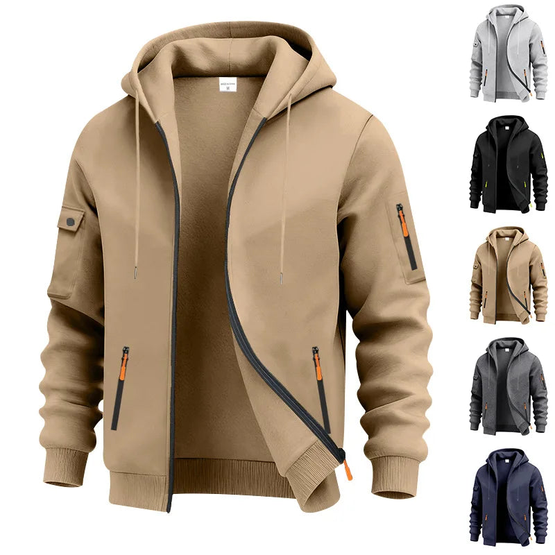 Autumn Winter New Men's Sweatshirt Jacket Loose Heavyweight Fleece Zipper Hooded Workwear Cardigan Casual Long Sleeve Sweatshirt