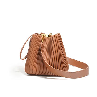 Ladies Designer Bucket Bag Solid Color Genuine Leather Handbag and Purse for Women Fashion Women's Shoulder Crossbody Bag