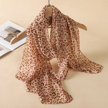 1pc Women Chiffon Classic Leopard Print Scarf Fashionable Comfortable Breathable Shawl Lightweight Headscarf Muslim HIjab Wraps