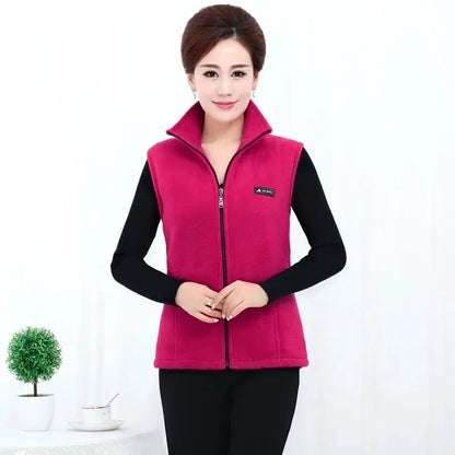 Autumn Winter Women Fashion Stand Up Polar Fleece Vest For Women's Solid Warm Lady Sleeveless Jacket