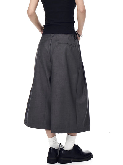 Mauroicardi Spring Summer Baggy Casual Black Grey Wide Leg Shorts for Men Elastic Waist Loose Calf-Length Pants Clothes 2025