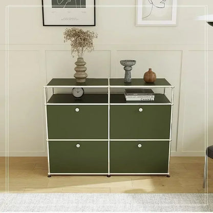 Living Room Sideboard Storage Cabinets Modular Combination Metal Frame for Office Drawers Large Storage Customizable Olive Green