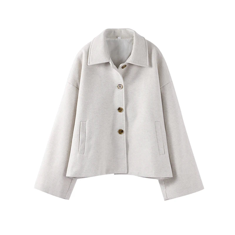 Autumn Winter Women Woolen Jackets Casual Solid Single Breasted Lapel Long Sleeved Coats Female Think Warm High Street Outerwear