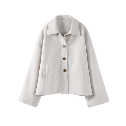 Autumn Winter Women Woolen Jackets Casual Solid Single Breasted Lapel Long Sleeved Coats Female Think Warm High Street Outerwear