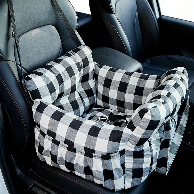 Dog Car Bed/Seat with Safety Belt - Non-Slip Pet Car Bed for Small Dogs, Washable Travel Carrier with Secure Straps for Safe Car