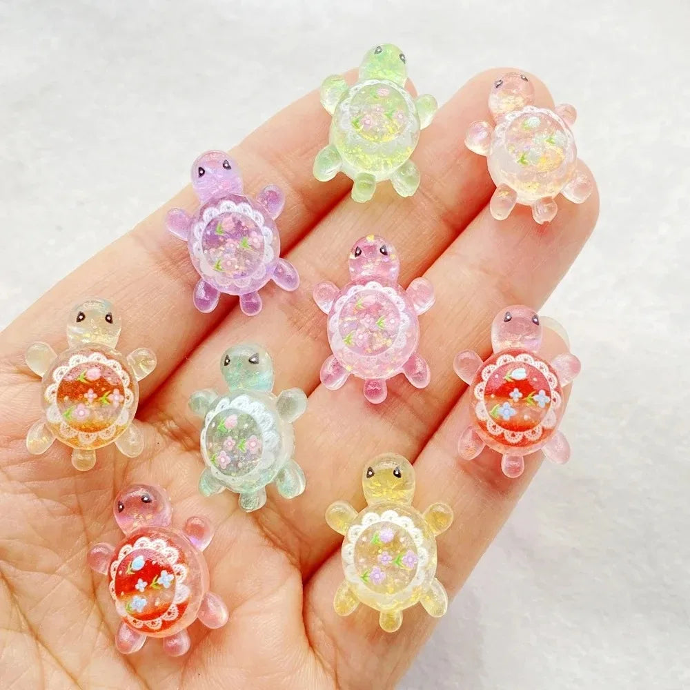 10pcs Cute Cartoon Colorful Turtle Flat back Resin Scrapbook Figurines DIY Home Decor Crafts