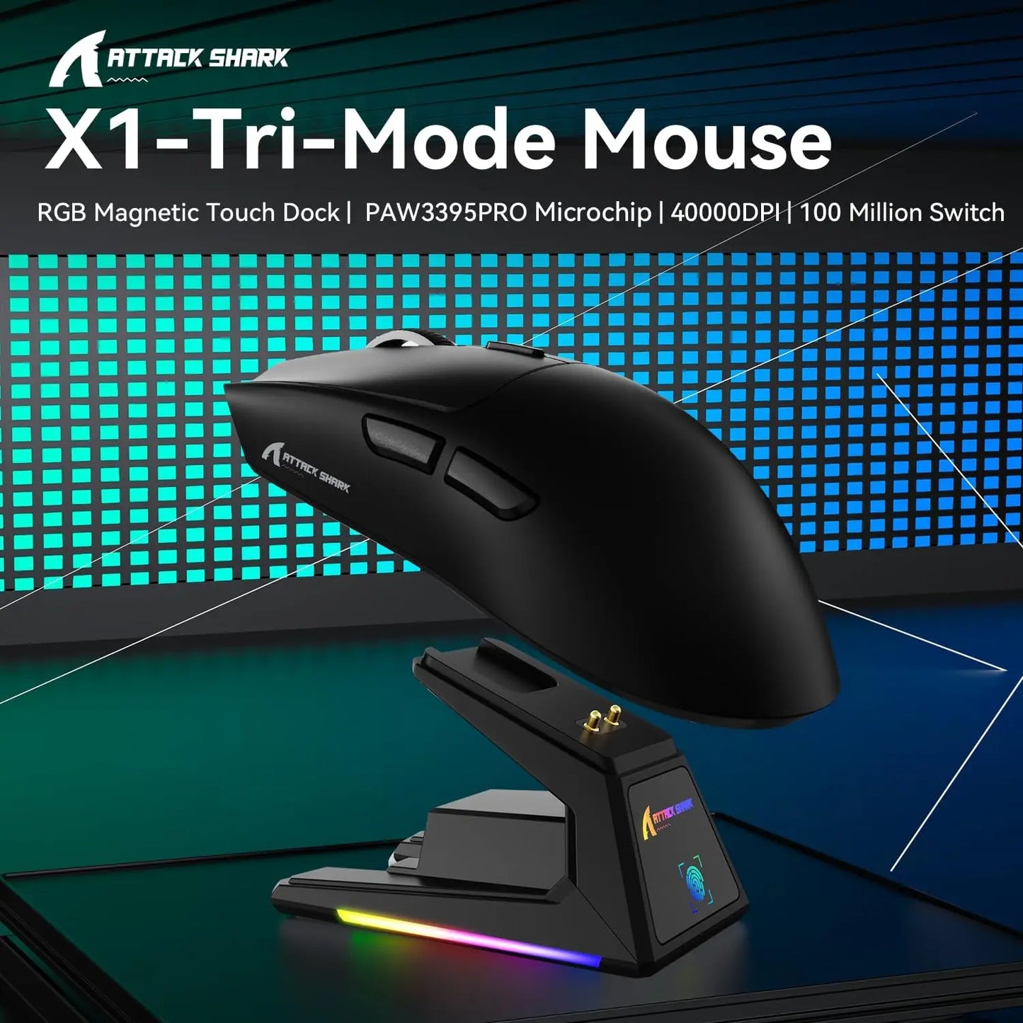 ATTACK SHARK X1 Superlight Wireless Gaming Mouse RGB Magnetic Charging Dock PAW3395PRO Sensor 40000DPI  Wireless Gaming Mouse