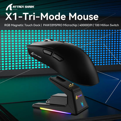 ATTACK SHARK X1 Superlight Wireless Gaming Mouse RGB Magnetic Charging Dock PAW3395PRO Sensor 40000DPI  Wireless Gaming Mouse