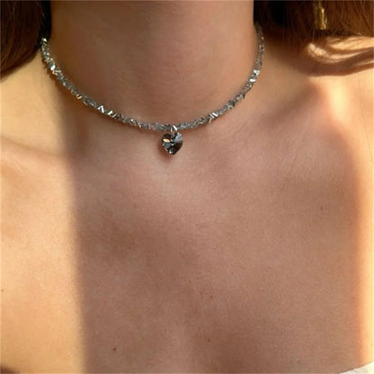 Fashion Vintage Tassels Zircon Heart Pendant Necklace For Women Female Boho Geometric Baroque Transparent Crystal  Chain Jewelry