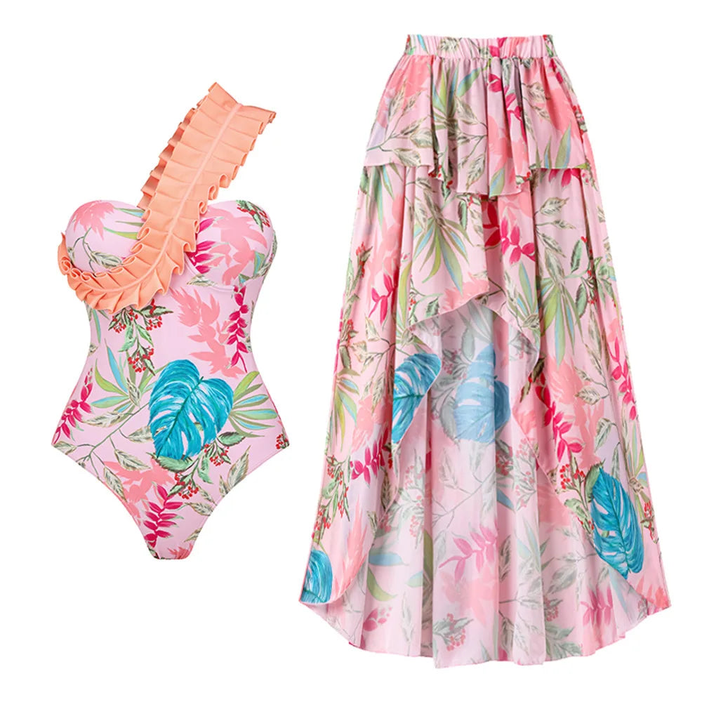 2023 New Arrival Push Up Women Bikini Set Floral Printed Ruffle Bikinis Strappy Bandage Swimwear Brazilian Biquini Bathing Suit