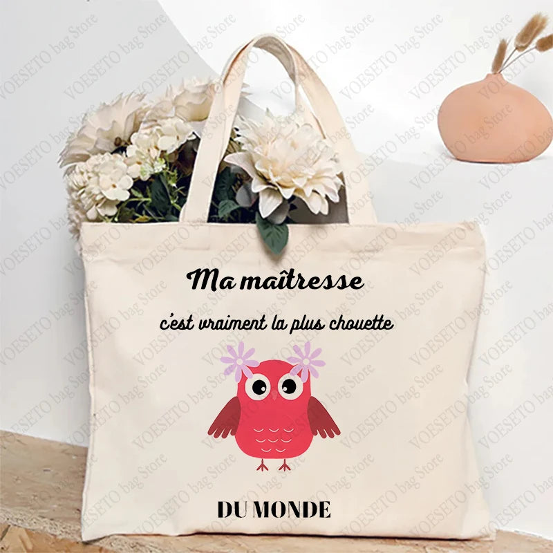 Teacher Theme Tote Bag Inspired School Shoulder Bag with French Style Design, Educational Motif Handbag Cadeau Maitresse D'école