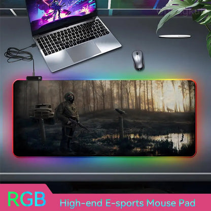 S_stalker 2 Mouse Pad RGB 3 mm Mouse Pad Rubber Mouse Pad LED Lamp Cute Desk Mat Anime Carpet  Desk Led Mouse Pad Mouse Pad Gran