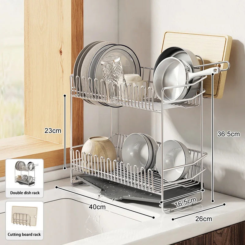Dish Drying Rack with Drainboard, Dish Rack for Kitchen Counter, Dish Drainer Rack with Utensil Holder, Kitchen Organization