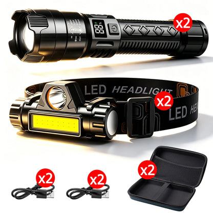 Portable headlamp+flashlight,ABS material,rechargeable,with battery level display,high-brightness lighting,for night lighting