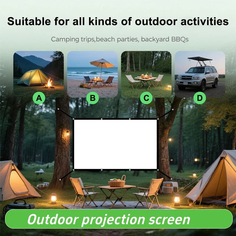16:9 Portable Foldable Projector Screen, Wall Mount Projection Screen with Grommets, Indoor Outdoor Movie Screen
