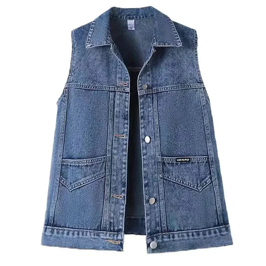 Fashion Women Cowboy Waistcoat Outwear Lady Large Size 4XL Denim Vest Coat Autumn Female Jeans Sleeveless Jacket